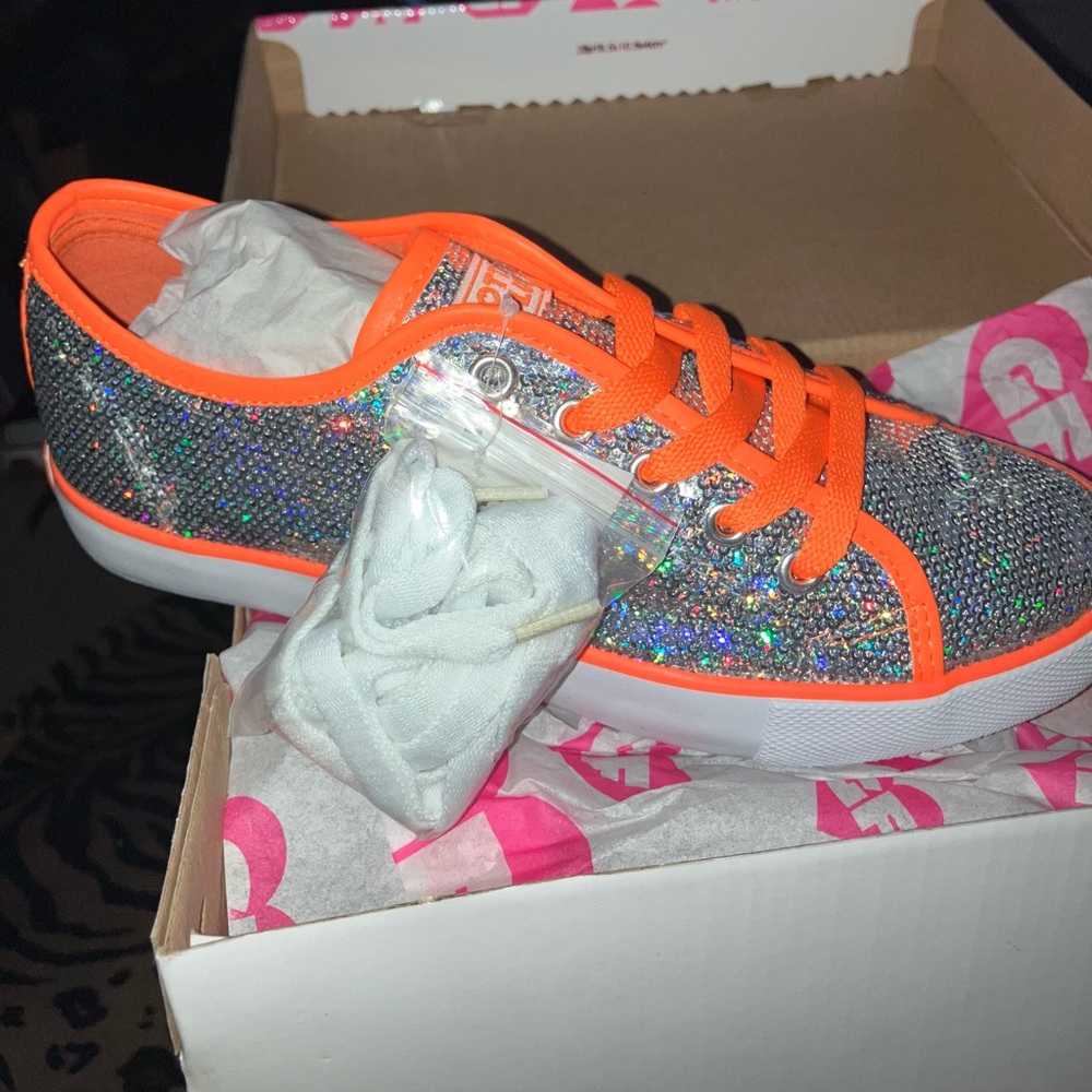 Women's Silver/Orange Sequin Sneakers - Picture 9 of 10